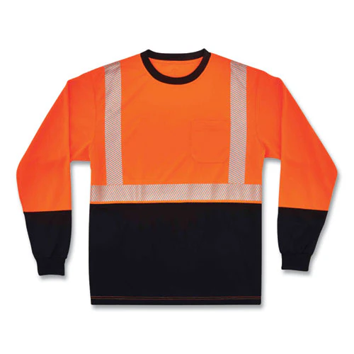 Glowear 8281bk Class 2 Long Sleeve Shirt With Black Bottom, Polyester, 2x-large, Orange, Ships In 1-3 Business Days - Image 1