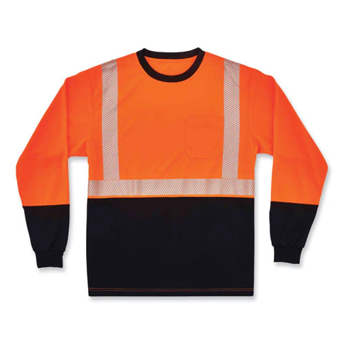 Glowear 8281bk Class 2 Long Sleeve Shirt With Black Bottom, Polyester, 3x-large, Orange, Ships In 1-3 Business Days - Image 1