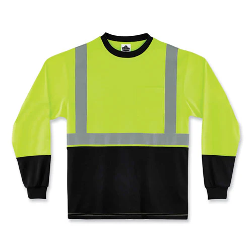 Glowear 8291bk Type R Class 2 Black Front Long Sleeve T-shirt, Polyester, Small, Lime, Ships In 1-3 Business Days - Image 1