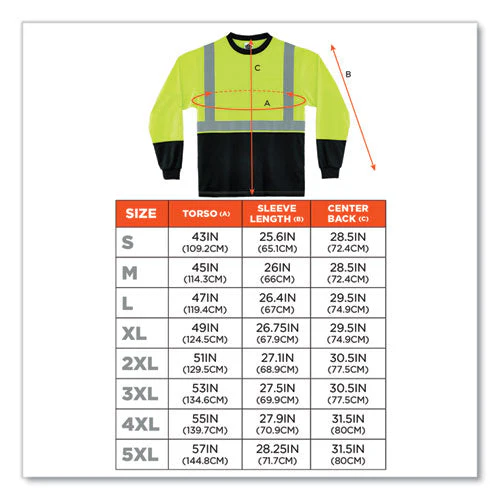 Glowear 8291bk Type R Class 2 Black Front Long Sleeve T-shirt, Polyester, Small, Lime, Ships In 1-3 Business Days - Image 3