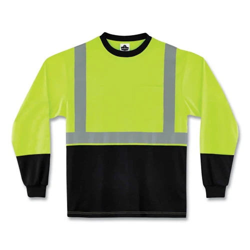 Glowear 8291bk Type R Class 2 Black Front Long Sleeve T-shirt, Polyester, Medium, Lime, Ships In 1-3 Business Days - Image 1