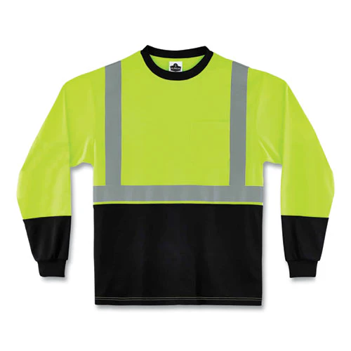 Glowear 8291bk Type R Class 2 Black Front Long Sleeve T-shirt, Polyester, Large, Lime, Ships In 1-3 Business Days - Image 1