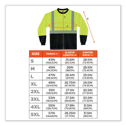 Glowear 8291bk Type R Class 2 Black Front Long Sleeve T-shirt, Polyester, Large, Lime, Ships In 1-3 Business Days - Image 3