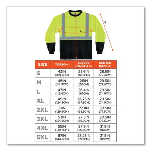 Glowear 8291bk Type R Class 2 Black Front Long Sleeve T-shirt, Polyester, 4x-large, Lime, Ships In 1-3 Business Days - Image 2