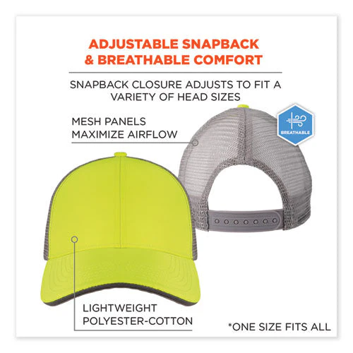 Glowear 8933 Reflective Snapback Hat, Cotton/polyester, One Size Fits Most, Hi-vis Lime, Ships In 1-3 Business Days - Image 2