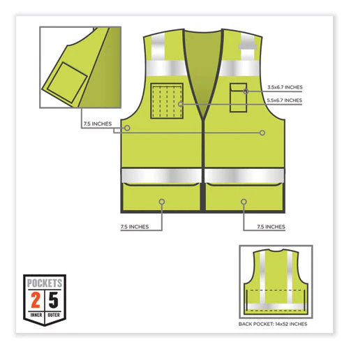 Glowear 8253hdz Class 2 Heavy-duty Mesh Surveyors Vest, Polyester, Small/medium, Lime, Ships In 1-3 Business Days - Image 3
