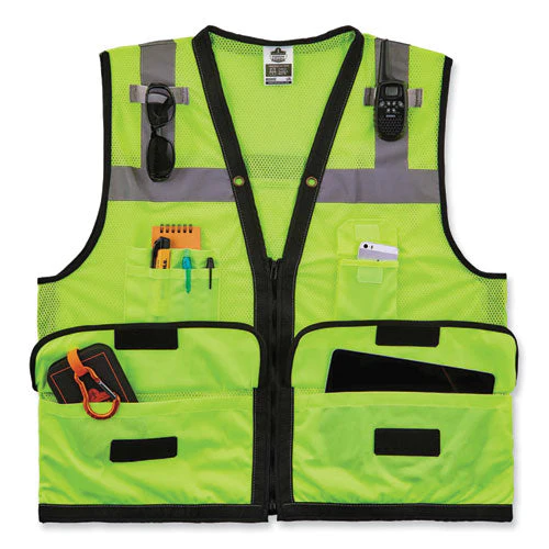 Glowear 8253hdz Class 2 Heavy-duty Mesh Surveyors Vest, Polyester, 4x-large/5x-large, Lime, Ships In 1-3 Business Days - Image 3