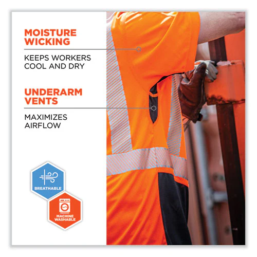 Glowear 8283bk Class 2 Lightweight Performance Hi-vis T-shirt, Polyester, Large, Orange, Ships In 1-3 Business Days - Image 2