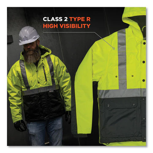 Glowear 8275 Class 2 Heavy-duty Hi-vis Workwear Sherpa Lined Jacket, Small, Lime, Ships In 1-3 Business Days - Image 2