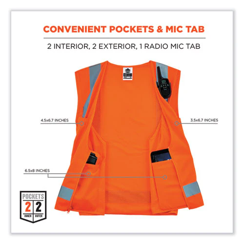 Glowear 8249z Class 2 Economy Surveyors Zipper Vest, Polyester, Large/x-large, Orange, Ships In 1-3 Business Days - Image 3