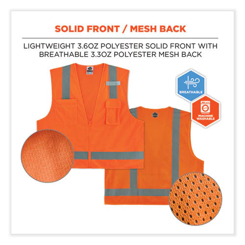 Glowear 8249z Class 2 Economy Surveyors Zipper Vest, Polyester, Large/x-large, Orange, Ships In 1-3 Business Days - Image 2