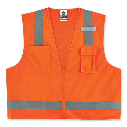 Glowear 8249z Class 2 Economy Surveyors Zipper Vest, Polyester, 2x-large/3x-large, Orange, Ships In 1-3 Business Days - Image 1