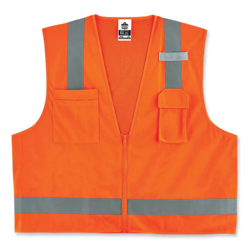 Glowear 8249z Class 2 Economy Surveyors Zipper Vest, Polyester, 4x-large/5x-large, Orange, Ships In 1-3 Business Days - Image 1