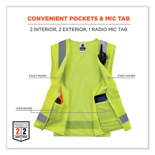 Glowear 8249z Class 2 Economy Surveyors Zipper Vest, Polyester, Small/medium, Lime, Ships In 1-3 Business Days - Image 3