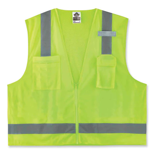 Glowear 8249z Class 2 Economy Surveyors Zipper Vest, Polyester, 4x-large/5x-large, Lime, Ships In 1-3 Business Days - Image 1