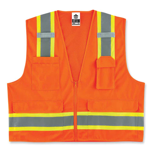 Glowear 8248z Class 2 Two-tone Surveyors Zipper Vest, Polyester, Small/medium, Orange, Ships In 1-3 Business Days - Image 1