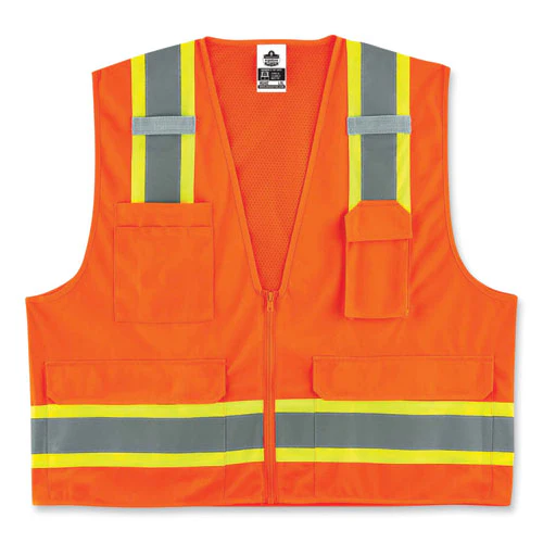 Glowear 8248z Class 2 Two-tone Surveyors Zipper Vest, Polyester, Large/x-large, Orange, Ships In 1-3 Business Days - Image 1