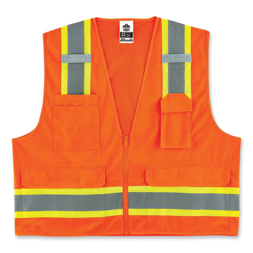 Glowear 8248z Class 2 Two-tone Surveyors Zipper Vest, Polyester, 2x-large/3x-large, Orange, Ships In 1-3 Business Days - Image 1