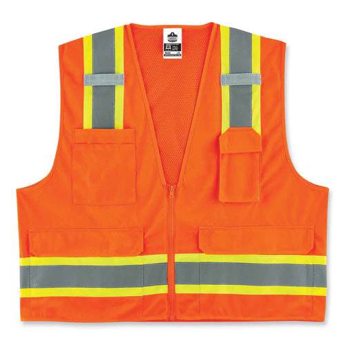 Glowear 8248z Class 2 Two-tone Surveyors Zipper Vest, Polyester, 4x-large/5x-large, Orange, Ships In 1-3 Business Days - Image 1