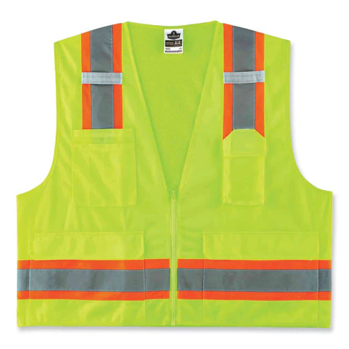 Glowear 8248z Class 2 Two-tone Surveyors Zipper Vest, Polyester, Small/medium, Lime, Ships In 1-3 Business Days - Image 1