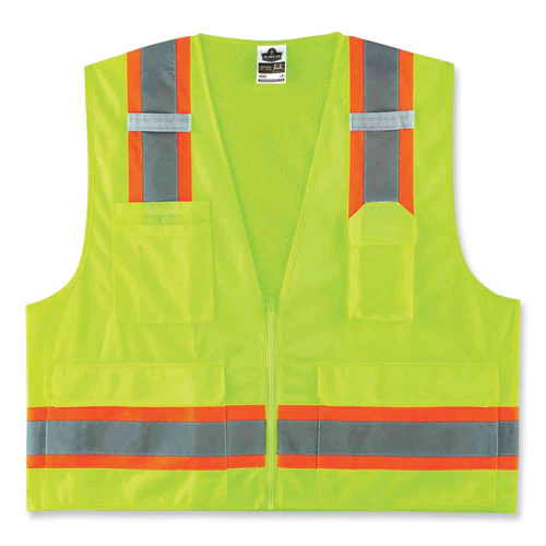 Glowear 8248z Class 2 Two-tone Surveyors Zipper Vest, Polyester, Large/x-large, Lime, Ships In 1-3 Business Days - Image 1