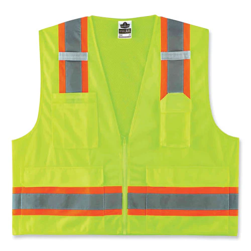 Glowear 8248z Class 2 Two-tone Surveyors Zipper Vest, Polyester, 2x-large/3x-large, Lime, Ships In 1-3 Business Days - Image 1