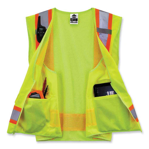Glowear 8248z Class 2 Two-tone Surveyors Zipper Vest, Polyester, 2x-large/3x-large, Lime, Ships In 1-3 Business Days - Image 2