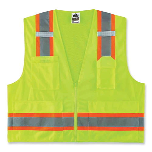 Glowear 8248z Class 2 Two-tone Surveyors Zipper Vest, Polyester, 4x-large/5x-large, Lime, Ships In 1-3 Business Days - Image 1