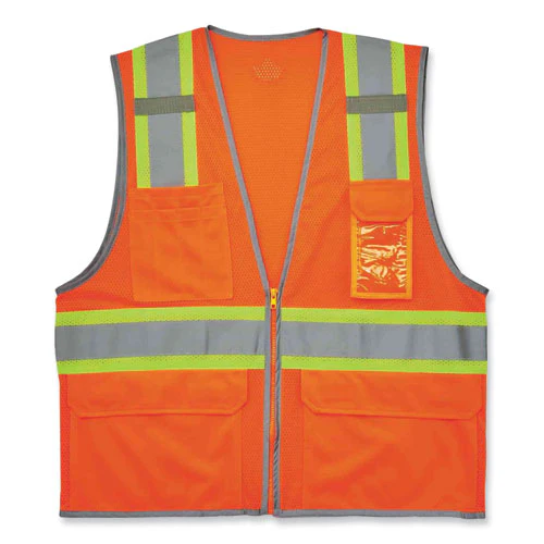 Glowear 8246z Class 2 Two-tone Mesh Reflective Binding Zipper Vest, Polyester, Small/med, Orange, Ships In 1-3 Business Days - Image 1