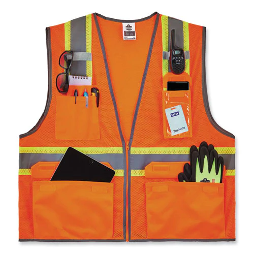 Glowear 8246z Class 2 Two-tone Mesh Reflective Binding Zipper Vest, Polyester, Small/med, Orange, Ships In 1-3 Business Days - Image 3