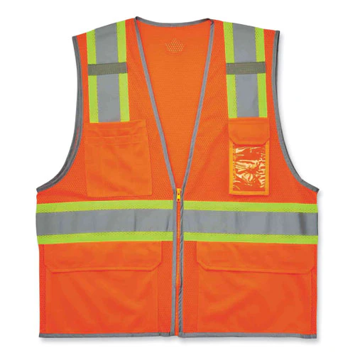 Glowear 8246z Class 2 Two-tone Mesh Reflective Binding Zipper Vest, Polyester, Large/xl, Orange, Ships In 1-3 Business Days - Image 1
