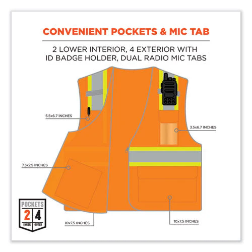 Glowear 8246z Class 2 Two-tone Mesh Reflective Binding Zipper Vest, Polyester, 4xl/5xl, Orange, Ships In 1-3 Business Days - Image 3