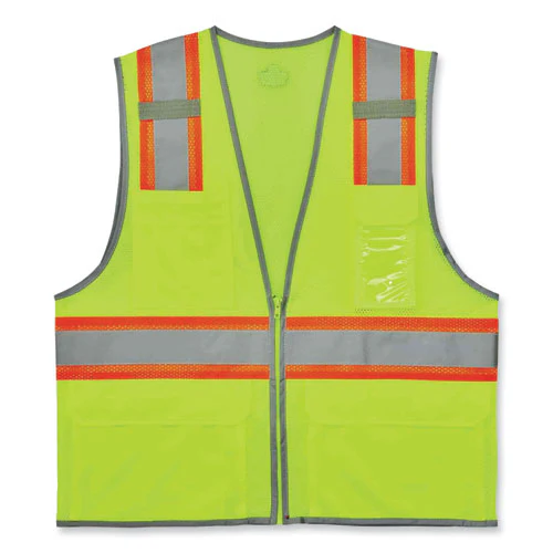 Glowear 8246z Class 2 Two-tone Mesh Reflective Binding Zipper Vest, Polyester, Small/medium, Lime, Ships In 1-3 Business Days - Image 1