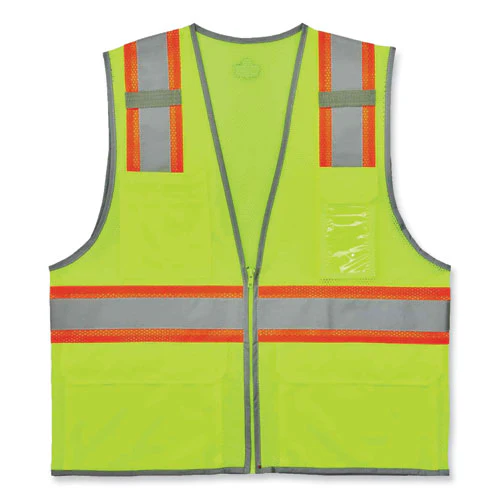 Glowear 8246z Class 2 Two-tone Mesh Reflective Binding Zipper Vest, Polyester, 4x-large/5xl, Lime, Ships In 1-3 Business Days - Image 1
