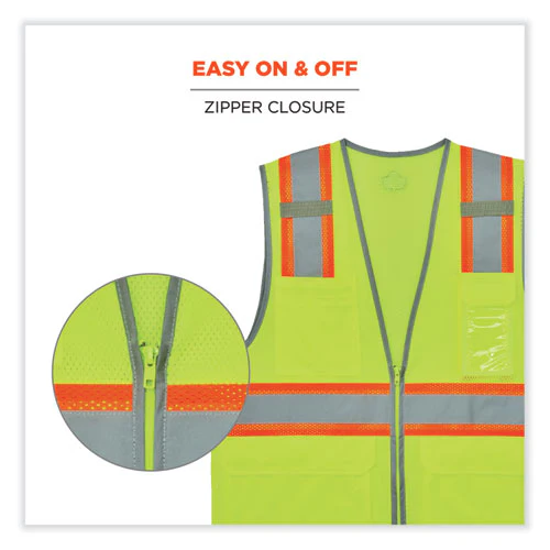 Glowear 8246z Class 2 Two-tone Mesh Reflective Binding Zipper Vest, Polyester, 4x-large/5xl, Lime, Ships In 1-3 Business Days - Image 3