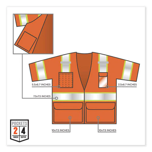 Glowear 8346z Class 3 Two-tone Hi-vis Surveyor Zipper Vest, Small/medium, Orange, Ships In 1-3 Business Days - Image 2
