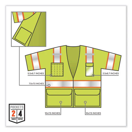 Glowear 8346z Class 3 Two-tone Hi-vis Surveyor Zipper Vest, 2x-large/3x-large, Lime, Ships In 1-3 Business Days - Image 2