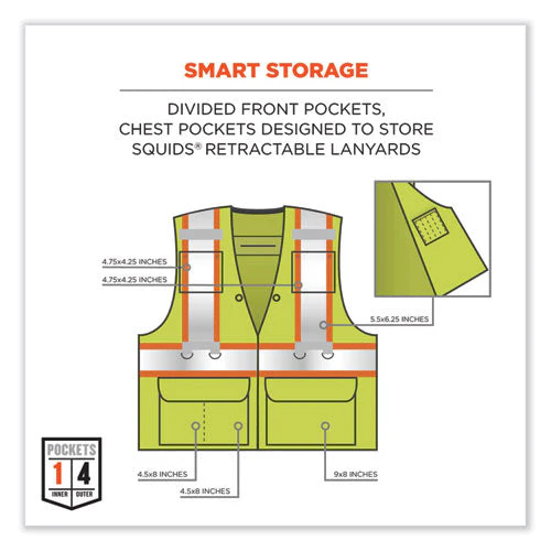Glowear 8231tvk Class 2 Hi-vis Tool Tethering Safety Vest Kit, Polyester, 2x-large/3x-large, Lime, Ships In 1-3 Business Days - Image 2