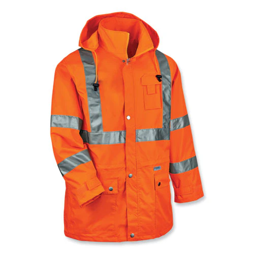 Glowear 8365 Class 3 Hi-vis Rain Jacket, Polyester, Large, Orange, Ships In 1-3 Business Days - Image 1