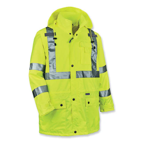 Glowear 8365 Class 3 Hi-vis Rain Jacket, Polyester, Medium, Lime, Ships In 1-3 Business Days - Image 1