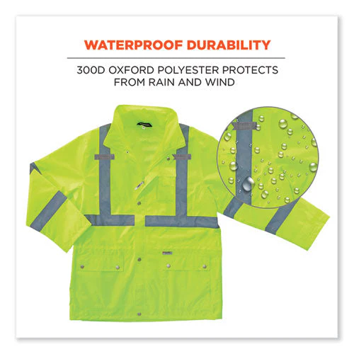Glowear 8365 Class 3 Hi-vis Rain Jacket, Polyester, Medium, Lime, Ships In 1-3 Business Days - Image 3