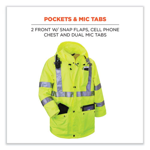 Glowear 8365 Class 3 Hi-vis Rain Jacket, Polyester, Medium, Lime, Ships In 1-3 Business Days - Image 2