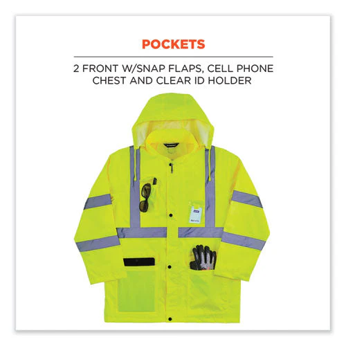 Glowear 8366 Class 3 Lightweight Hi-vis Rain Jacket, Polyester, Medium, Lime, Ships In 1-3 Business Days - Image 3