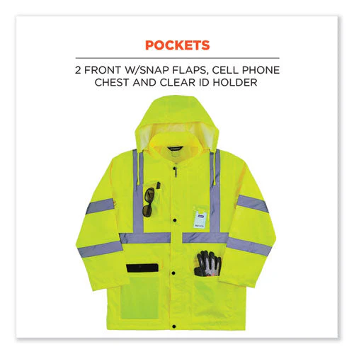Glowear 8366 Class 3 Lightweight Hi-vis Rain Jacket, Polyester, 2x-large, Lime, Ships In 1-3 Business Days - Image 3
