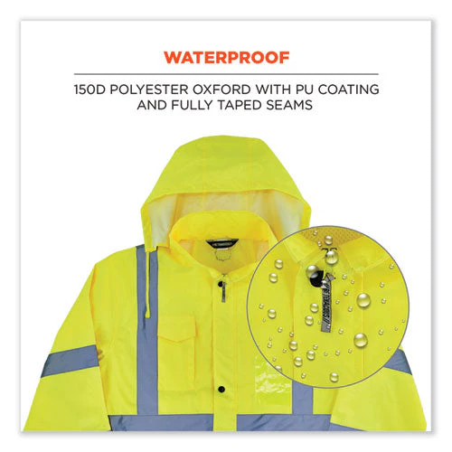 Glowear 8366 Class 3 Lightweight Hi-vis Rain Jacket, Polyester, 4x-large, Lime, Ships In 1-3 Business Days - Image 2