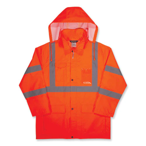 Glowear 8366 Class 3 Lightweight Hi-vis Rain Jacket, Polyester, Large, Orange, Ships In 1-3 Business Days - Image 1