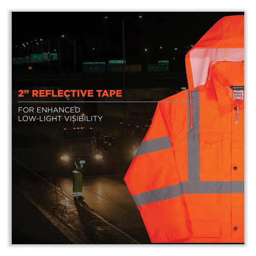 Glowear 8366 Class 3 Lightweight Hi-vis Rain Jacket, Polyester, Large, Orange, Ships In 1-3 Business Days - Image 3