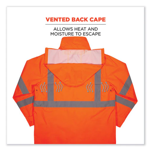 Glowear 8366 Class 3 Lightweight Hi-vis Rain Jacket, Polyester, Large, Orange, Ships In 1-3 Business Days - Image 2