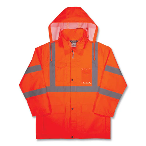 Glowear 8366 Class 3 Lightweight Hi-vis Rain Jacket, Polyester, X-large, Orange, Ships In 1-3 Business Days - Image 1