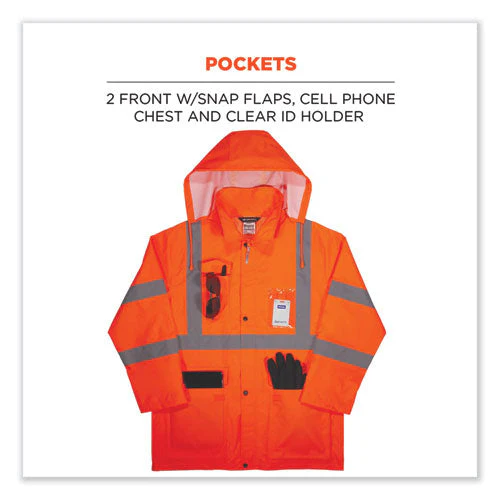 Glowear 8366 Class 3 Lightweight Hi-vis Rain Jacket, Polyester, 2x-large, Orange, Ships In 1-3 Business Days - Image 3